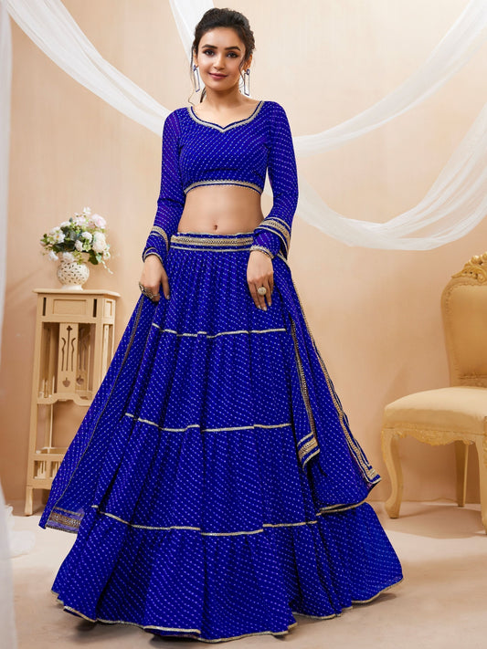 Royal Blue Leheriya printed bandhani Lehenga Choli Set