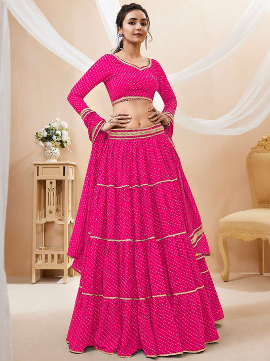 Rani Pink Leheriya printed bandhani Lehenga Choli Set