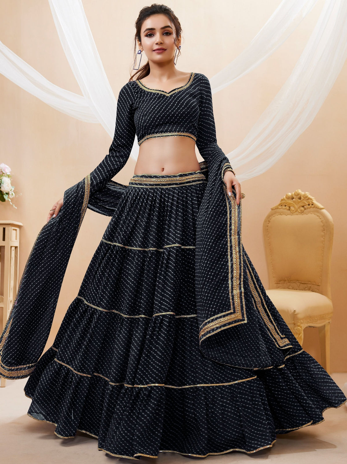 Black Leheriya printed bandhani Lehenga Choli Set