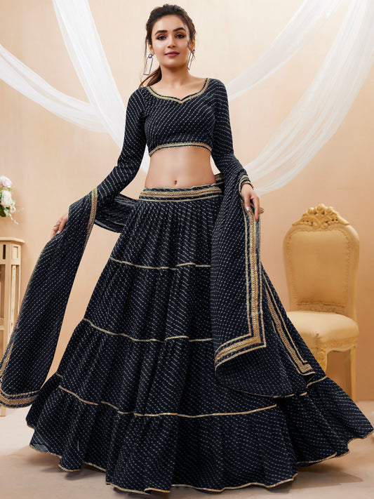 Black Leheriya printed bandhani Lehenga Choli Set