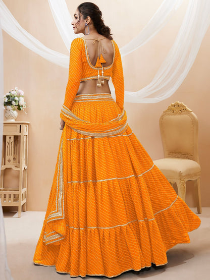 Orange Leheriya printed bandhani Lehenga Choli Set
