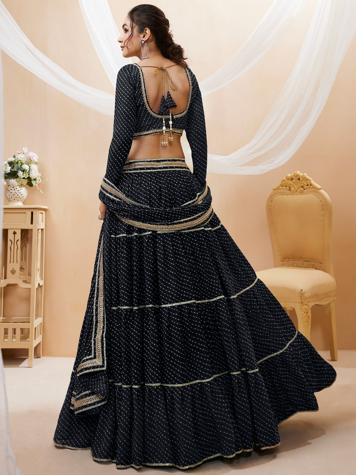 Black Leheriya printed bandhani Lehenga Choli Set