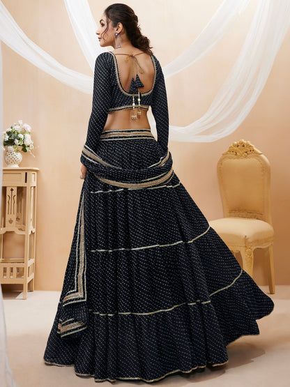 Black Leheriya printed bandhani Lehenga Choli Set