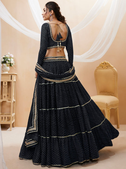 Black Leheriya printed bandhani Lehenga Choli Set