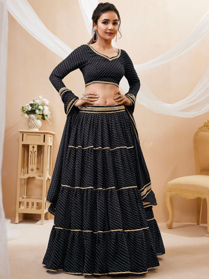 Black Leheriya printed bandhani Lehenga Choli Set