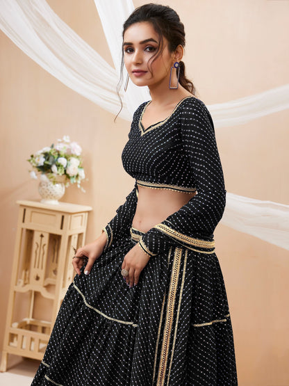 Black Leheriya printed bandhani Lehenga Choli Set