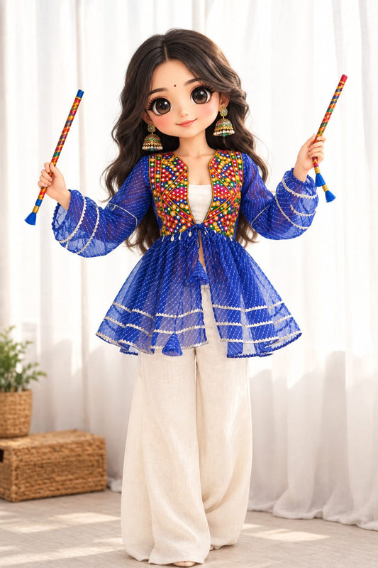Blue Kediya Style Top with Gamthi Mirror Work