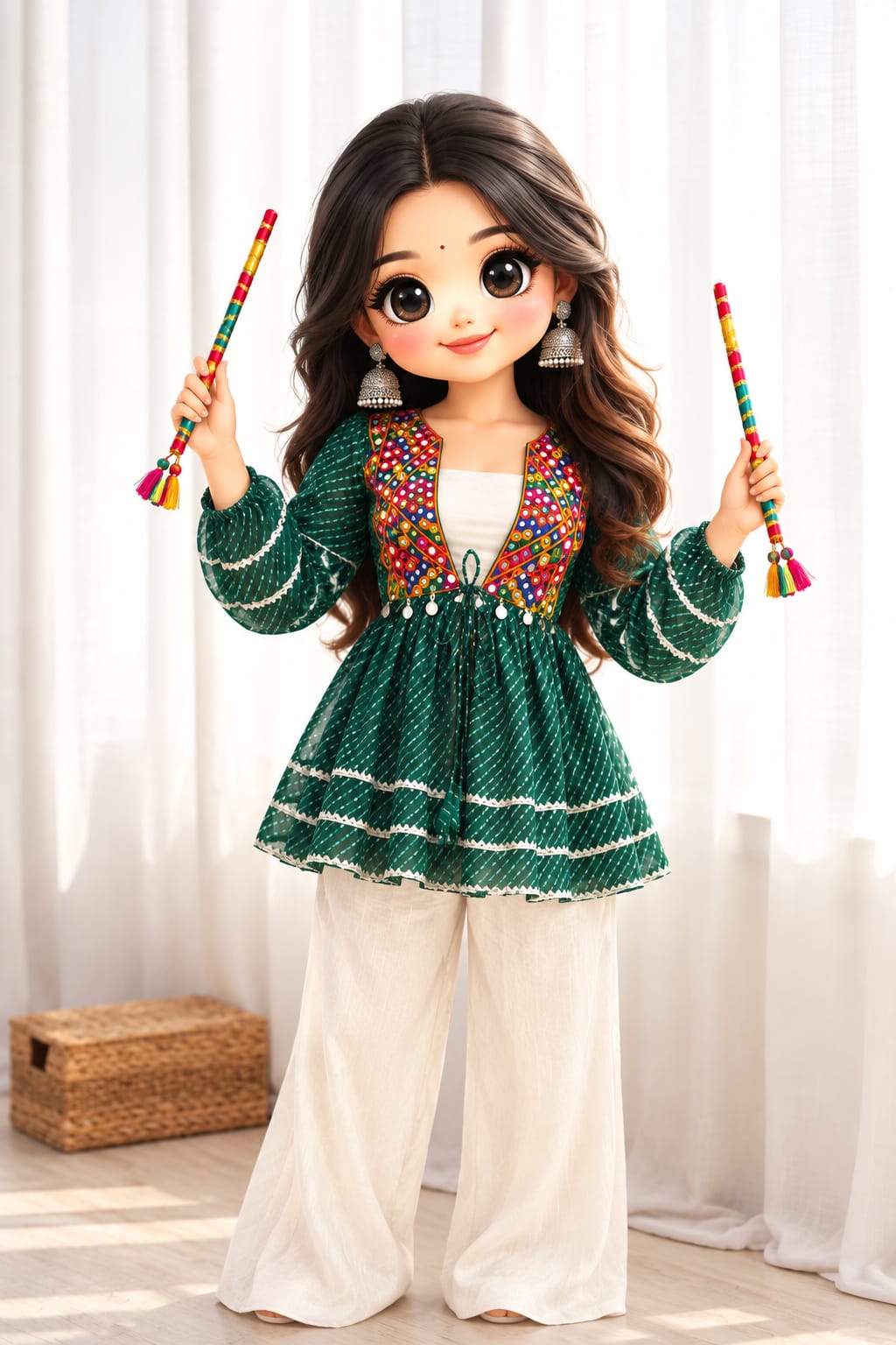 Green Kediya Style Shrug with Gamthi Mirror Work