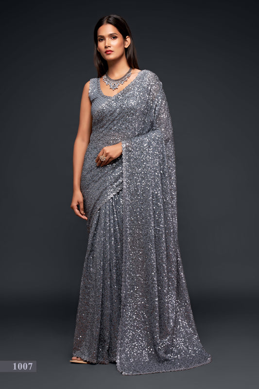 Manvansh Charcoal grey sequin saree