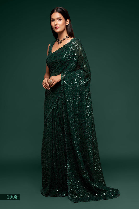 Manvansh Emerald green sequin saree