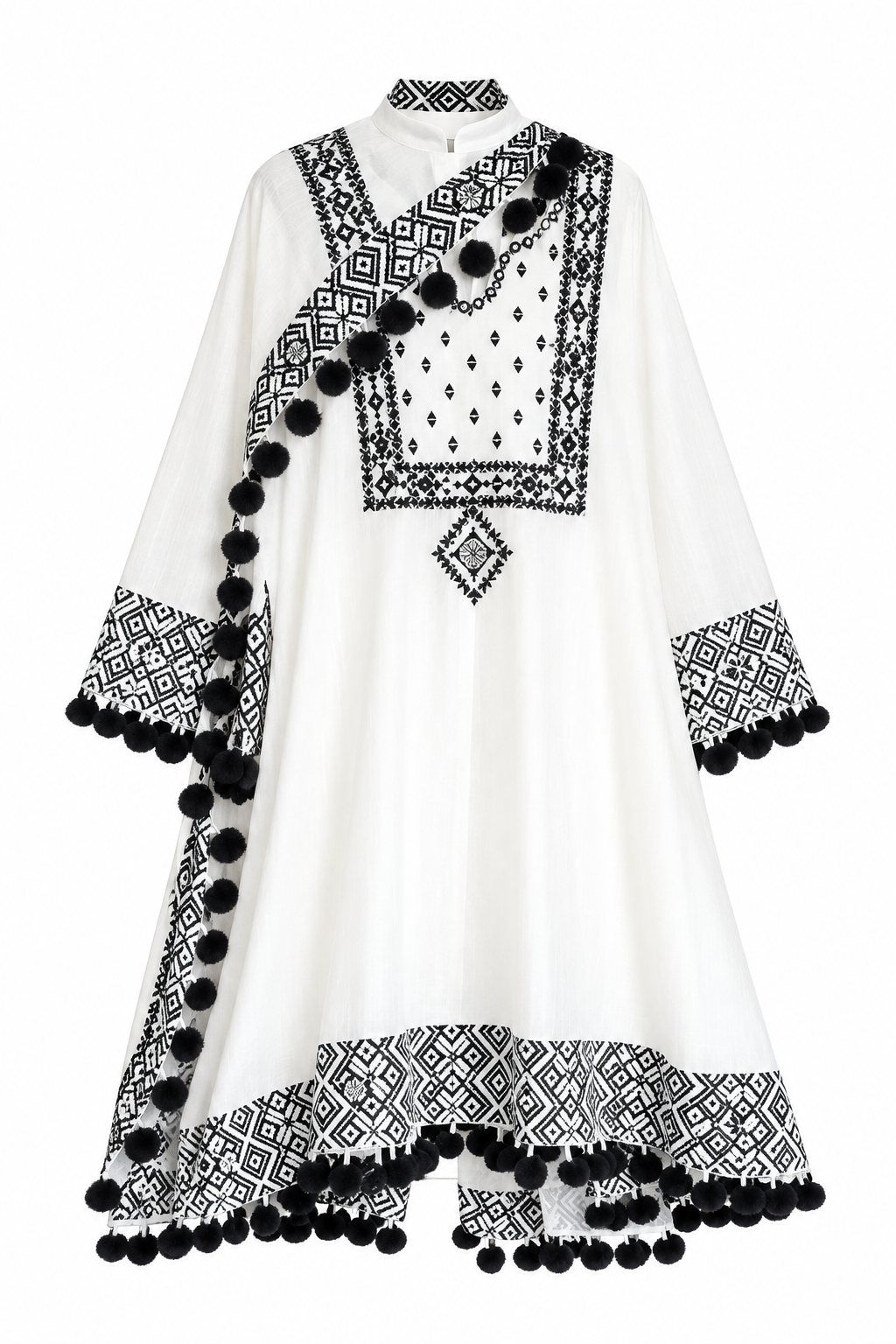 Natural Crepe Ethnic Suit Set with Real Mirror Work Thread Embroidery & Lace Dupatta