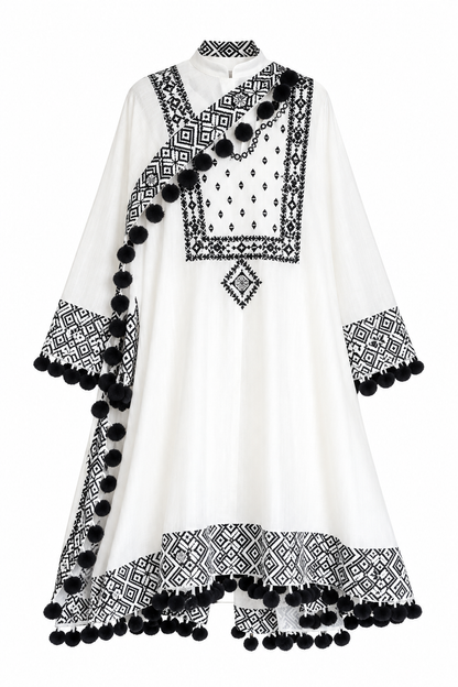 Natural Crepe Ethnic Suit Set with Real Mirror Work Thread Embroidery & Lace Dupatta