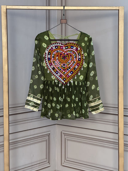Multicolor Bandhani Print Kutchi Gamthi Patchwork Top