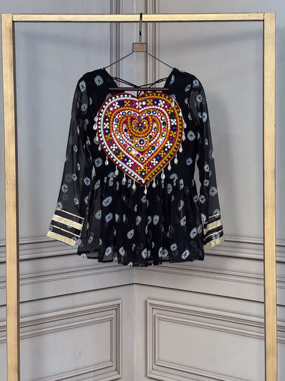 Multicolor Bandhani Print Kutchi Gamthi Patchwork Top