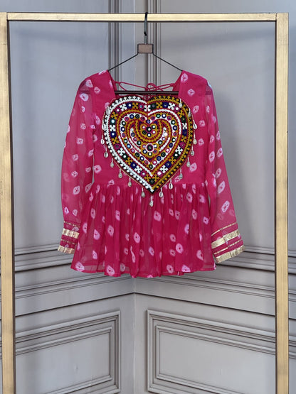 Multicolor Bandhani Print Kutchi Gamthi Patchwork Top