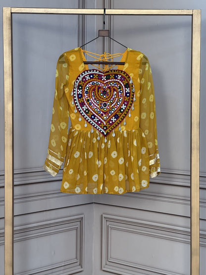 Multicolor Bandhani Print Kutchi Gamthi Patchwork Top