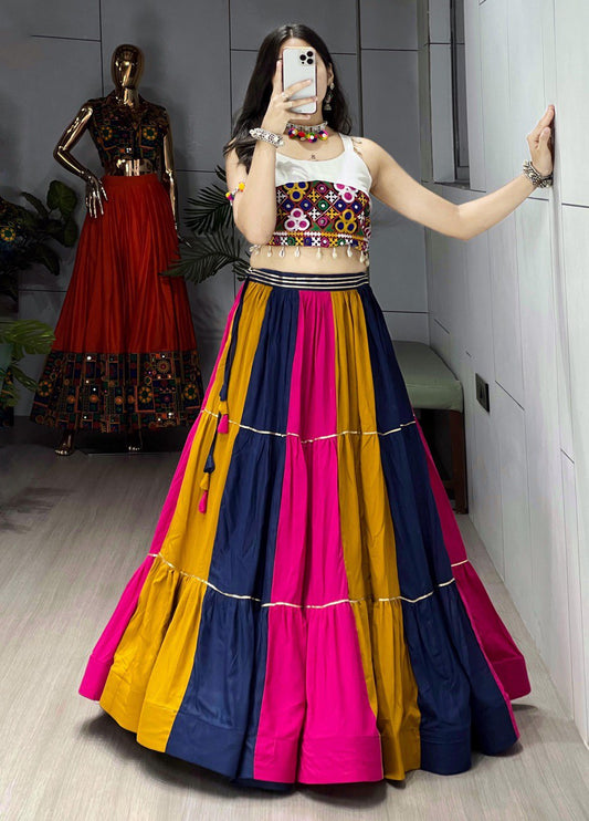 Stylish Multicolor Rayon Cotton Lehenga Choli with Kutchi Embroidery