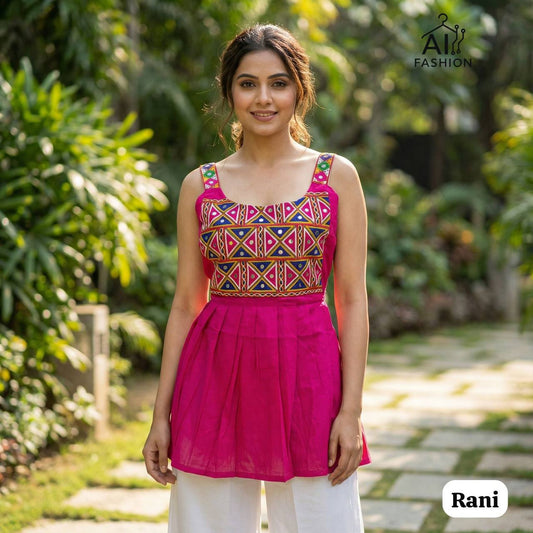 Multicolor Gamthi Embroidered Sleeveless Short Top