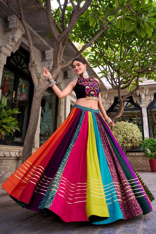 Multicolor Kutchi Mirror Work Navratri Lehenga Choli