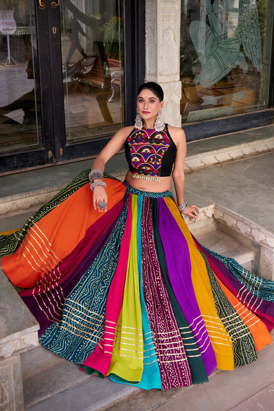 Multicolor Kutchi Mirror Work Navratri Lehenga Choli