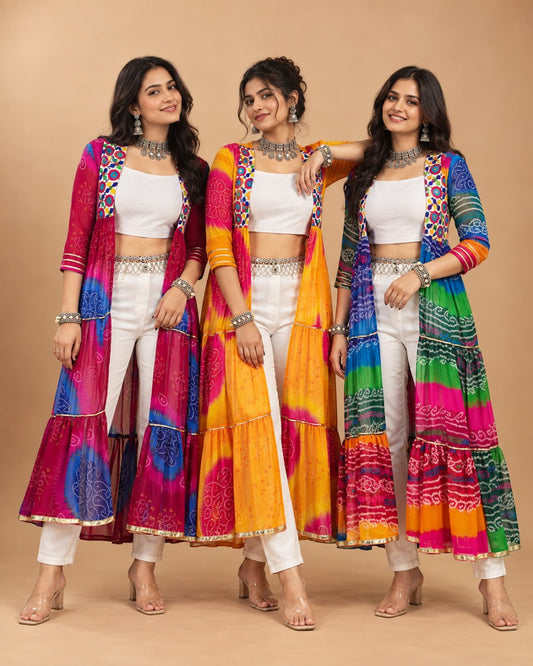 Multicolor Printed Georgette Shrug with Gota Patti & Mirror Work