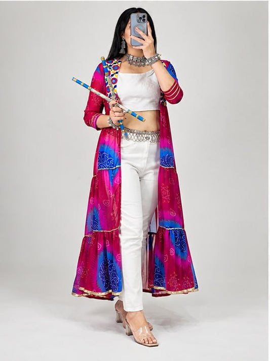 Multicolor Printed Georgette Shrug with Gota Patti & Mirror Work