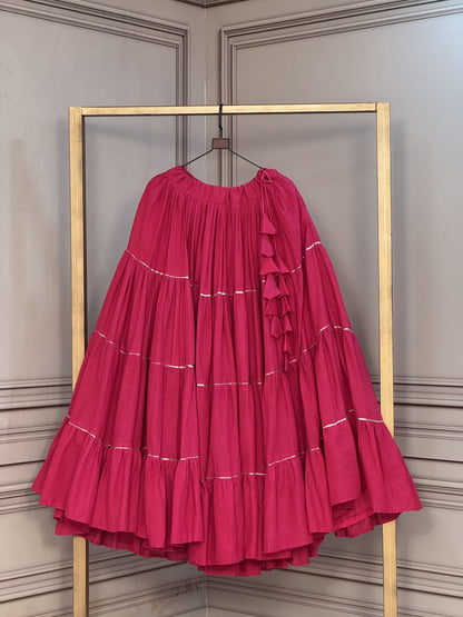Navratri 12 Meter Kora Cotton Full Flare Layered Lehenga with Dori Latkan