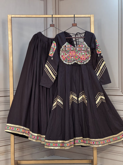 Navratri Lehenga with Kurti Style Top in Gamthi Mirror Work
