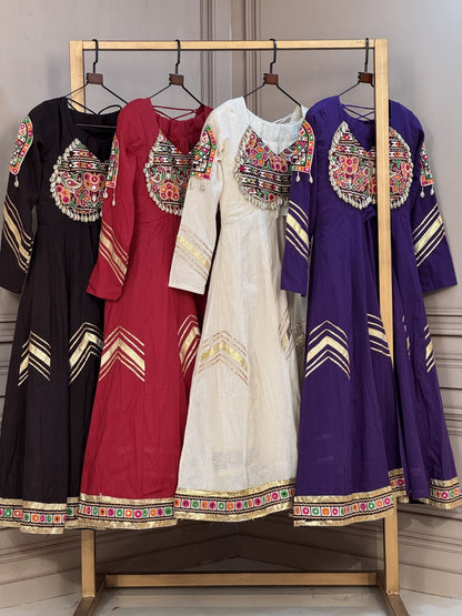 Navratri Lehenga with Kurti Style Top in Gamthi Mirror Work