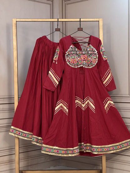 Navratri Lehenga with Kurti Style Top in Gamthi Mirror Work