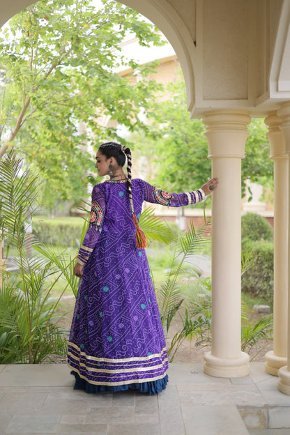 Navy Blue Rayon Lehenga Choli & Purple Bandhani Gamthi Patchwork Shrug