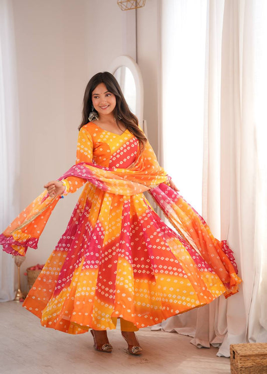 Printed Organza Anarkali Suit with Dupatta