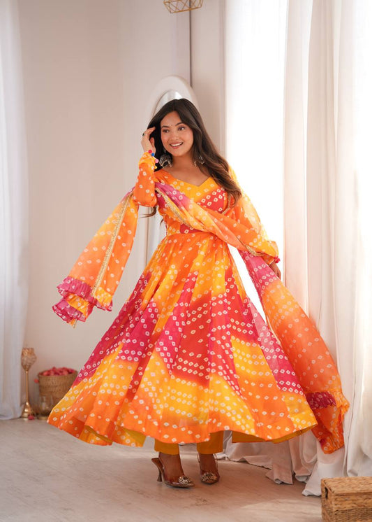Printed Organza Anarkali Suit with Dupatta