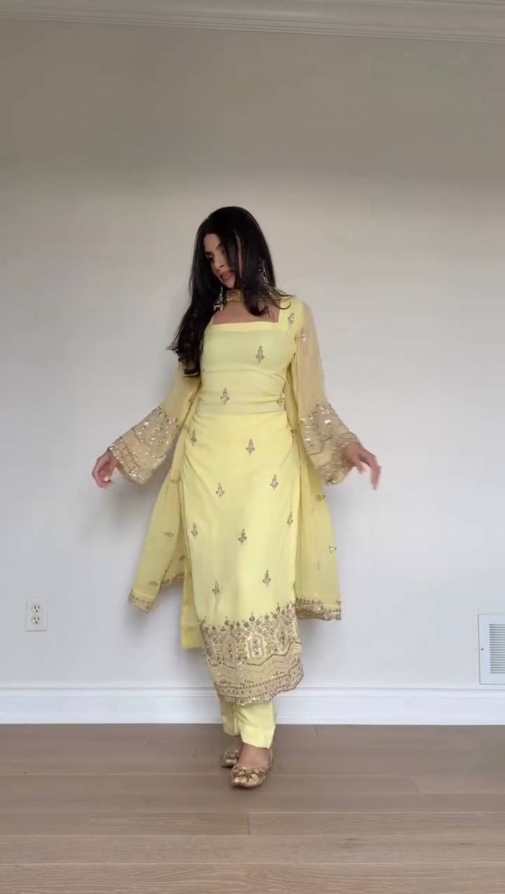 Dusty Pink Embroidered Georgette Straight Suit Set