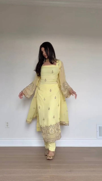 Pastel Green Embroidered Georgette Suit