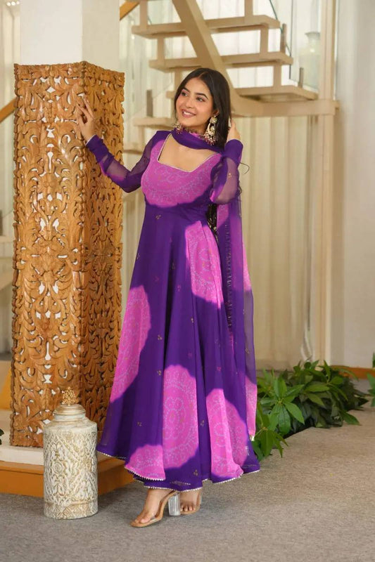 Purple Georgette Digital Print Anarkali Suit Set with Dupatta