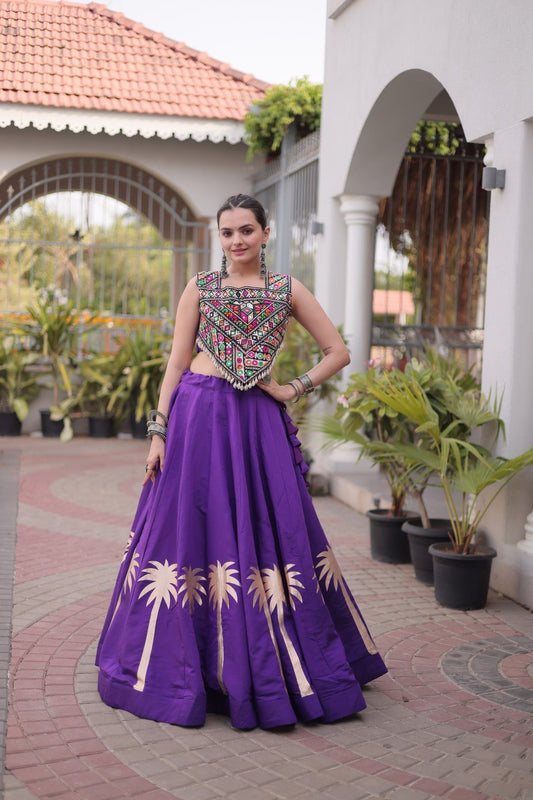 Designer Purple Roman Lehenga with Kutchi Gamthi Embroidered Blouse