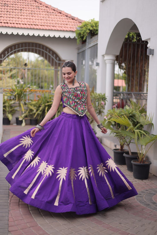 Designer Purple Roman Lehenga with Kutchi Gamthi Embroidered Blouse