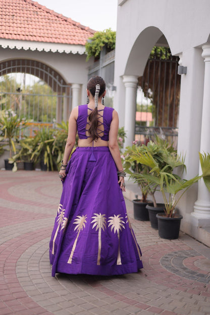 Designer Purple Roman Lehenga with Kutchi Gamthi Embroidered Blouse