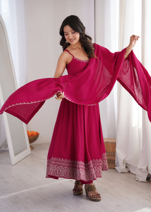 Rani Pink Anarkali Suit with Dupatta for Wedding & Festive Wear