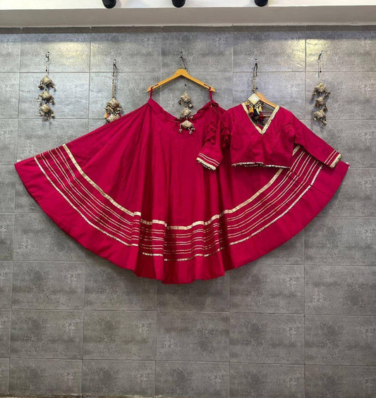 White Rayon Cotton Navratri Lehenga Choli with Heavy Gota Patti Work