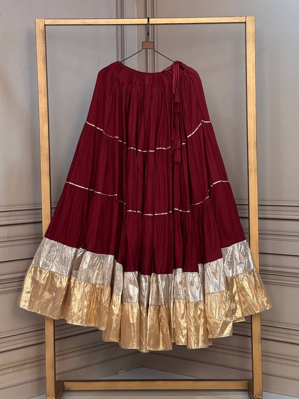 Rayon 12 Meter Layered Lehenga with Lampi Lace & Gota Work