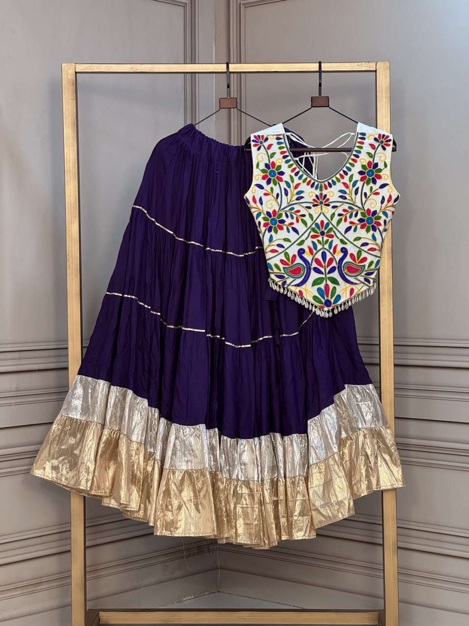 Rayon 12 Meter Layered Lehenga with with Kutchi Work Blouse
