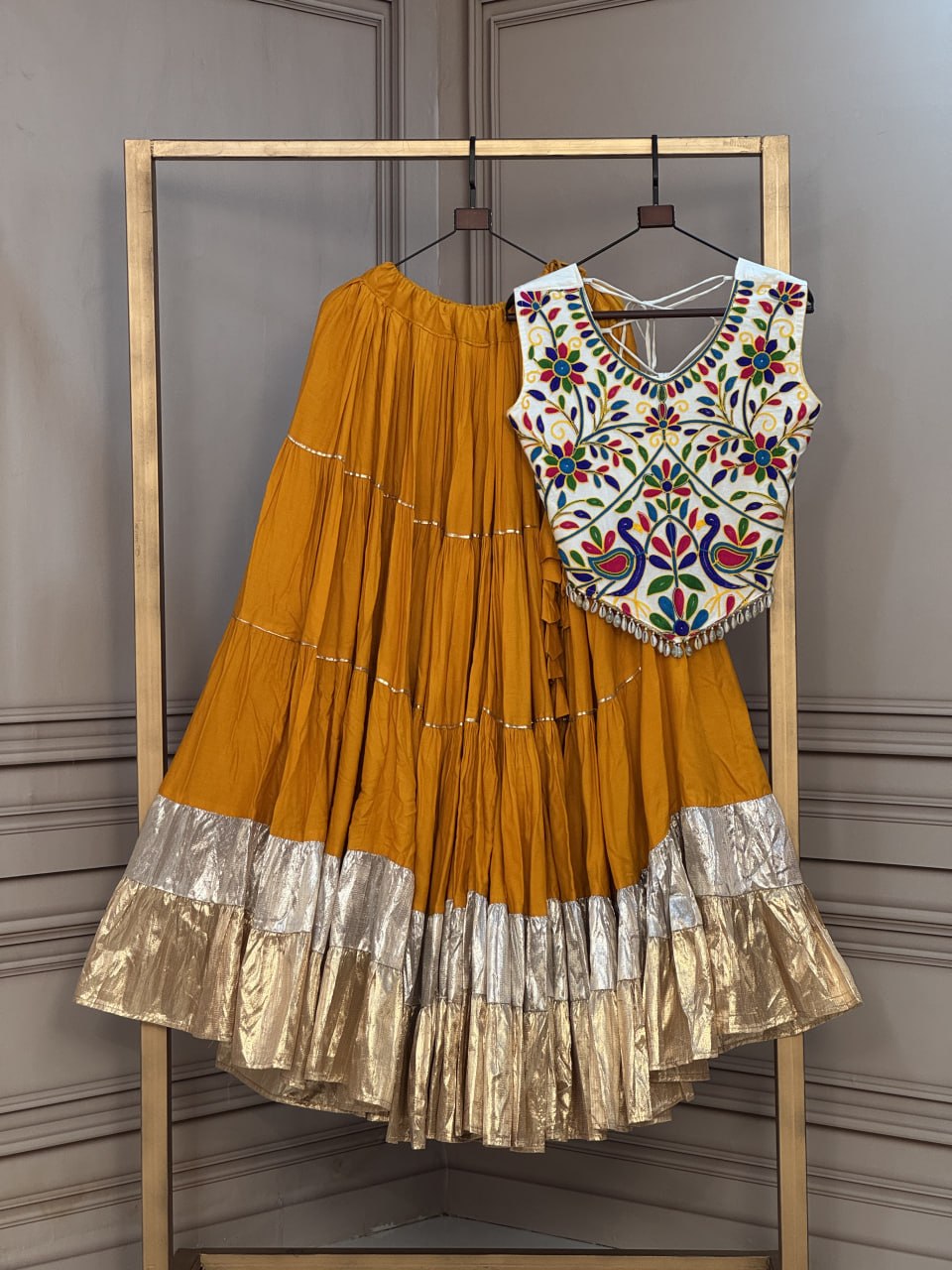 Rayon 12 Meter Layered Lehenga with with Kutchi Work Blouse