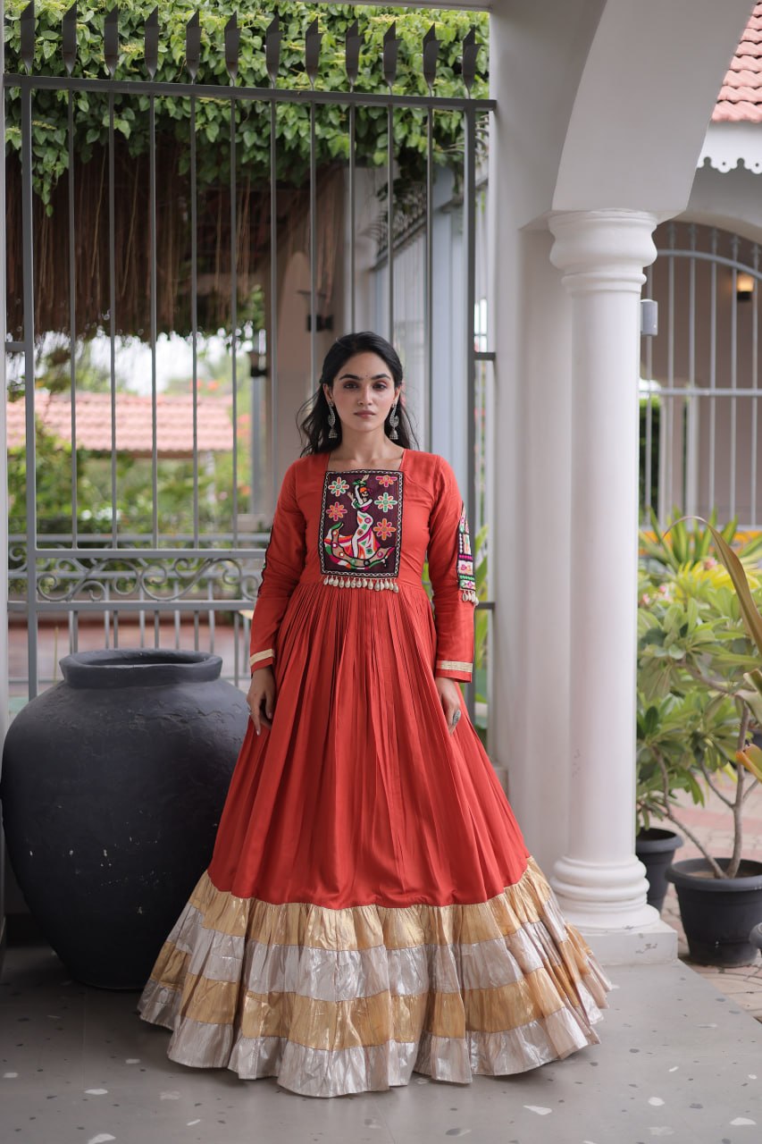Rayon Kutchi Gamthi Work Gown