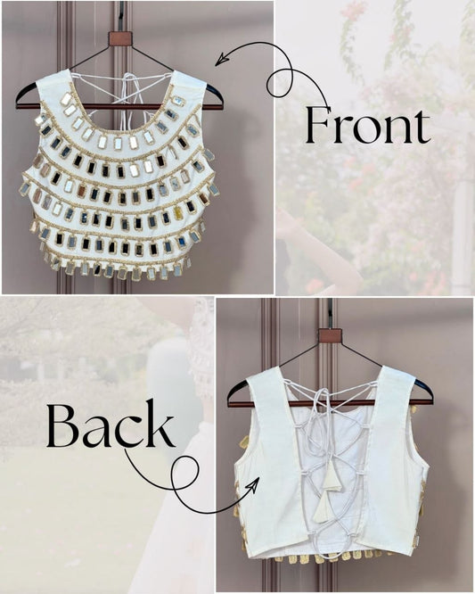 Navratri Special Roman Silk Sleeveless Mirror Lace Blouse