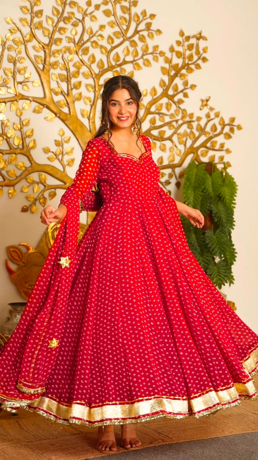 Red Georgette Anarkali Suit with Printed Dupatta