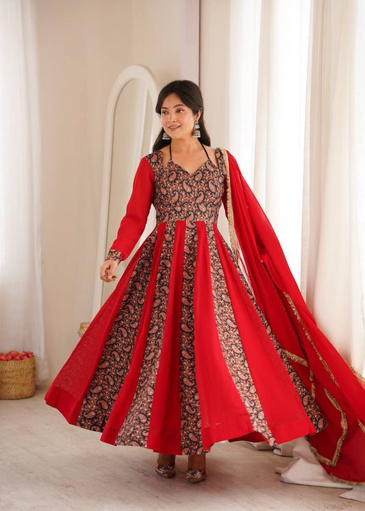 Elegant Paisley Print Georgette Anarkali Suit with Dupatta