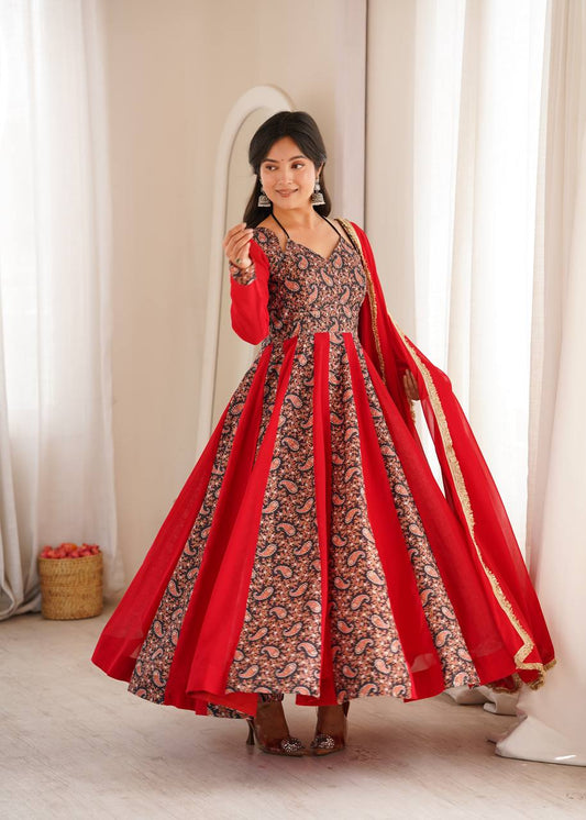 Elegant Paisley Print Georgette Anarkali Suit with Dupatta