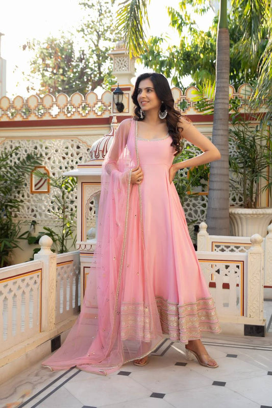 Designer Baby Pink Anarkali Suit with Dupatta for Wedding & Festive Wear